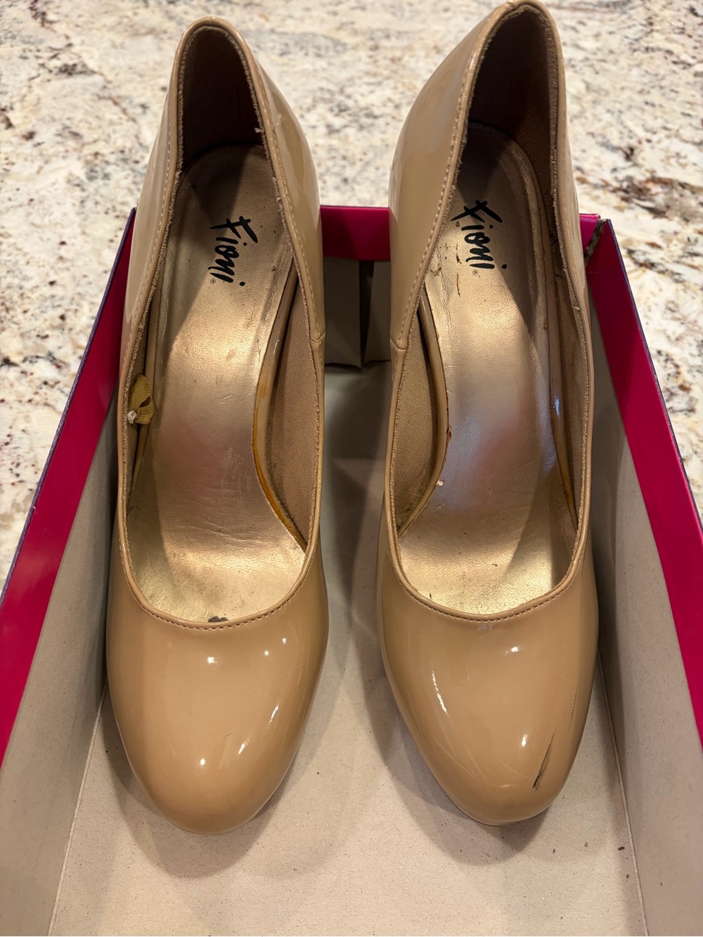 FIONI Clothing Beige Patent Round-Toe Pumps - Women's Dress Heels